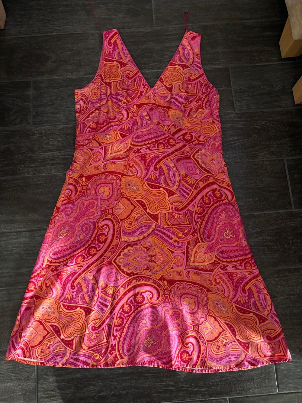 Liz Claiborne Pink and Orange Paisley V‑Neck Slip Dress